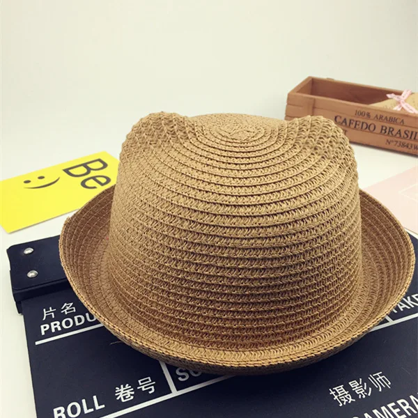 Fashion Ears Straw Hats Kids Beach  Caps Baby Hats For Girls Bucket Hat Boys Cap Children Sun Summer Cap
