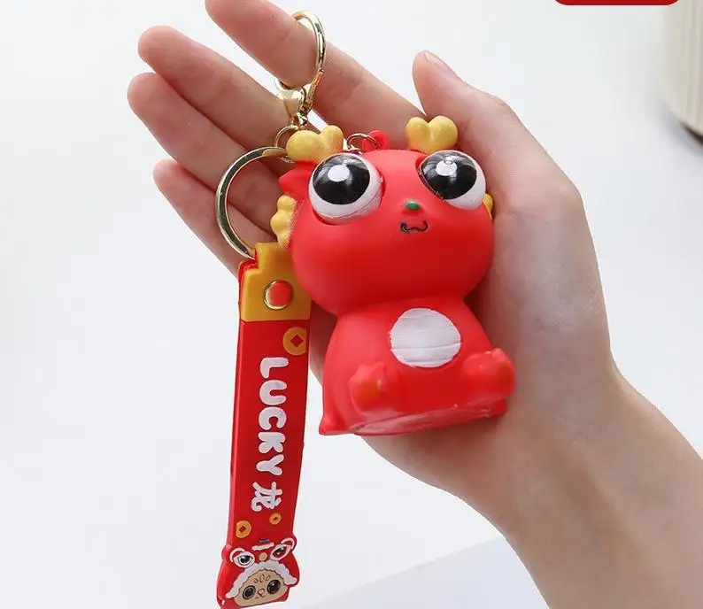 Cartoon Couple Pop Eyes Dinosaur Dragon Keychain Big Eyeball Pinch Stress Relief Key Toy Cute Dragon Toy for Key Usage