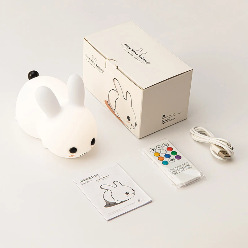 Bunny Rabbit Silicone Night Light RGB Animal Lamp for Kids Switch Power Generation DIY Feature RoHS Certified Nursery Room Use