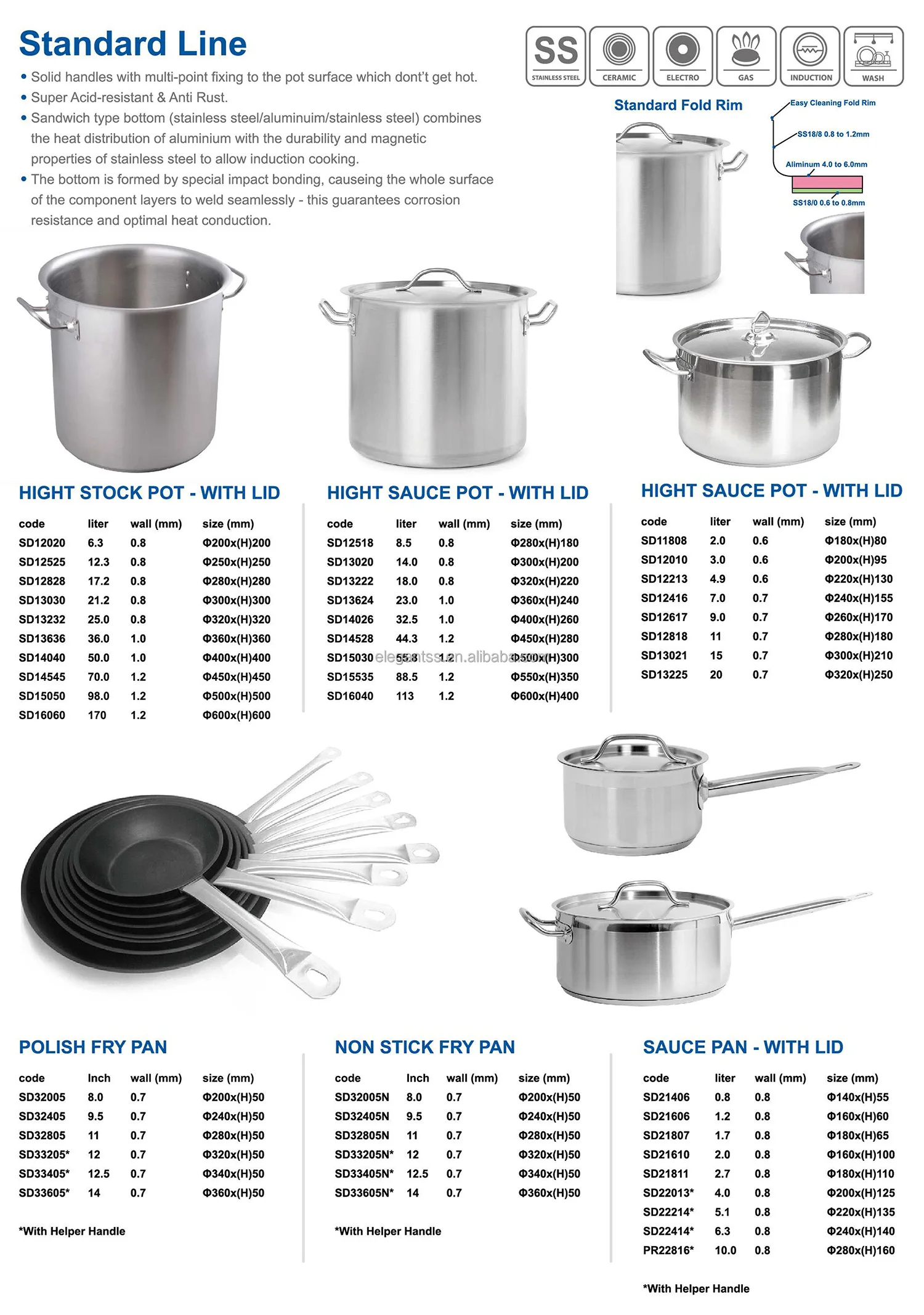 Elegant Cookware Commercial Induction Stainless Steel Soup Stock Pot With Cover Lid