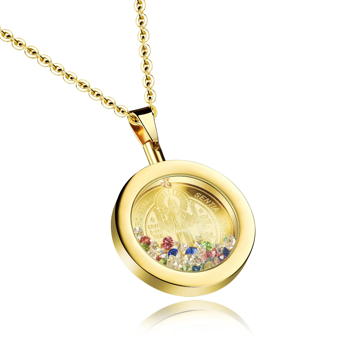 Wholesale 18k Gold Filled Stainless Steel Religion Floating Locket Pendant Necklace Jewelry
