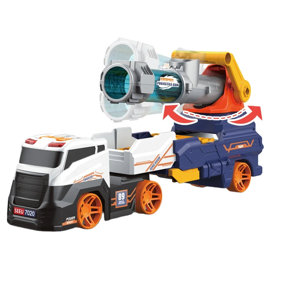 Lucky Toys Catapult Car Toys Ejection Transporter Truck Toys With Soft Bullets and 2 Alloy Car For Children