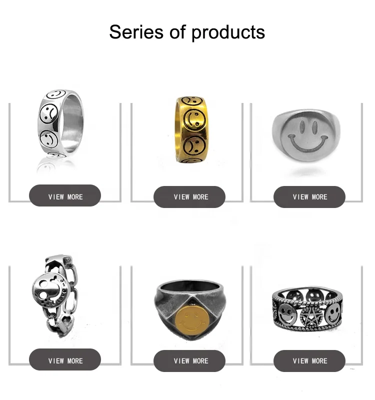 
QY Design Classical Style Steel Gold Plated Band Rings For Happy & Sorrowful Face 