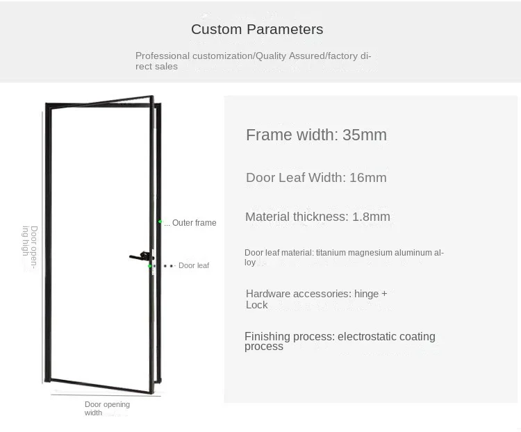 Modern Design Bathroom Glass Door Shower Room Aluminum Door for Wc Toilet Room Interior Bathroom Hinged Doors