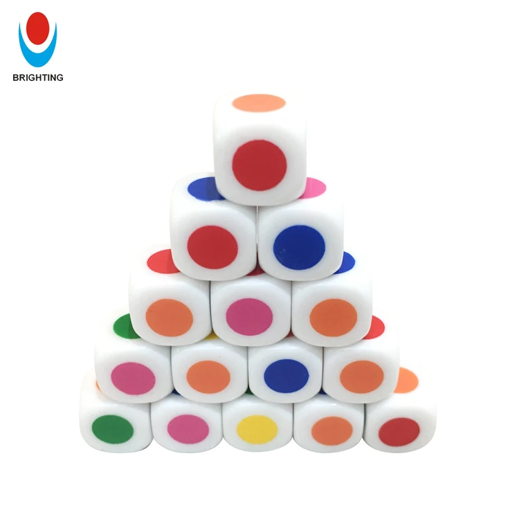 
Acrylic 16mm 12mm Corner Printing plastic dice with colored dots Custom Board Game Dice 