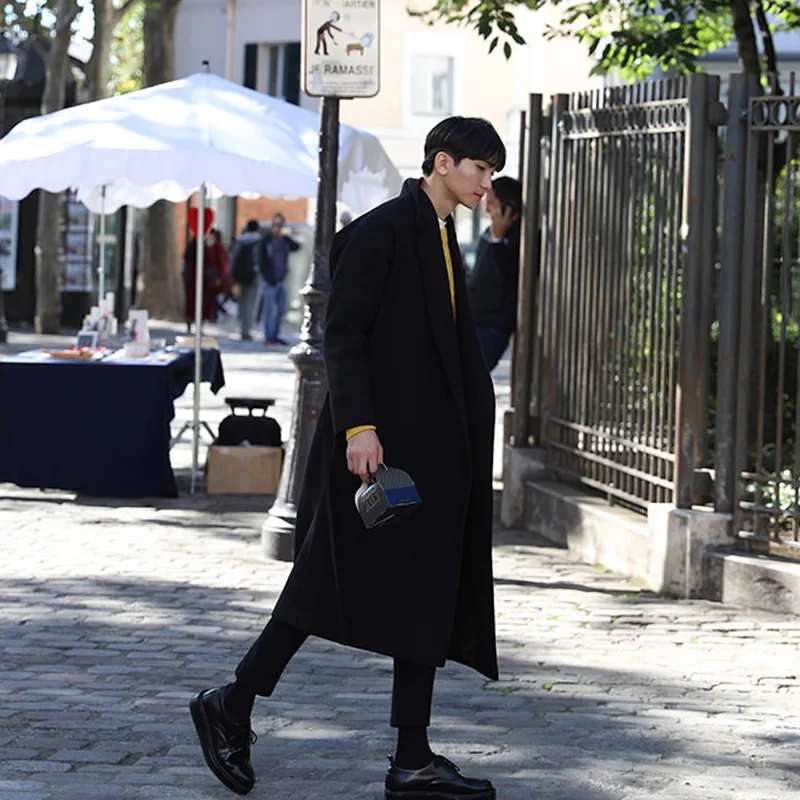 
Casual Loose Winter Fashion Long Wool Coats Turn Down Collar Solid Wool Blend Coat and Jacket Open Stitch Coat Overcoat 