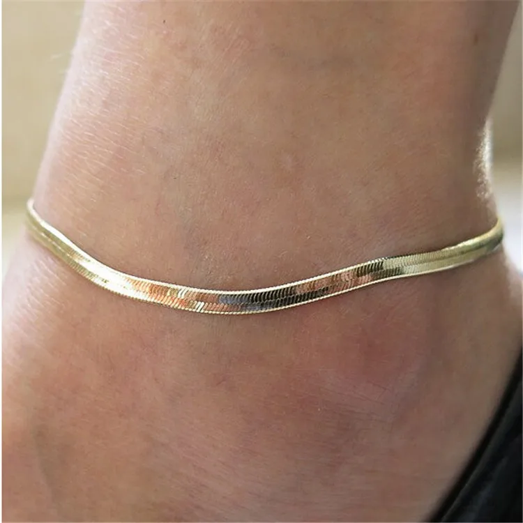 Fashion Simple Flat Snake Chain Anklet Bracelet For Women Delicate Metal Fine Fish Scale Foot Chain Female Beach Anklet Jewelry