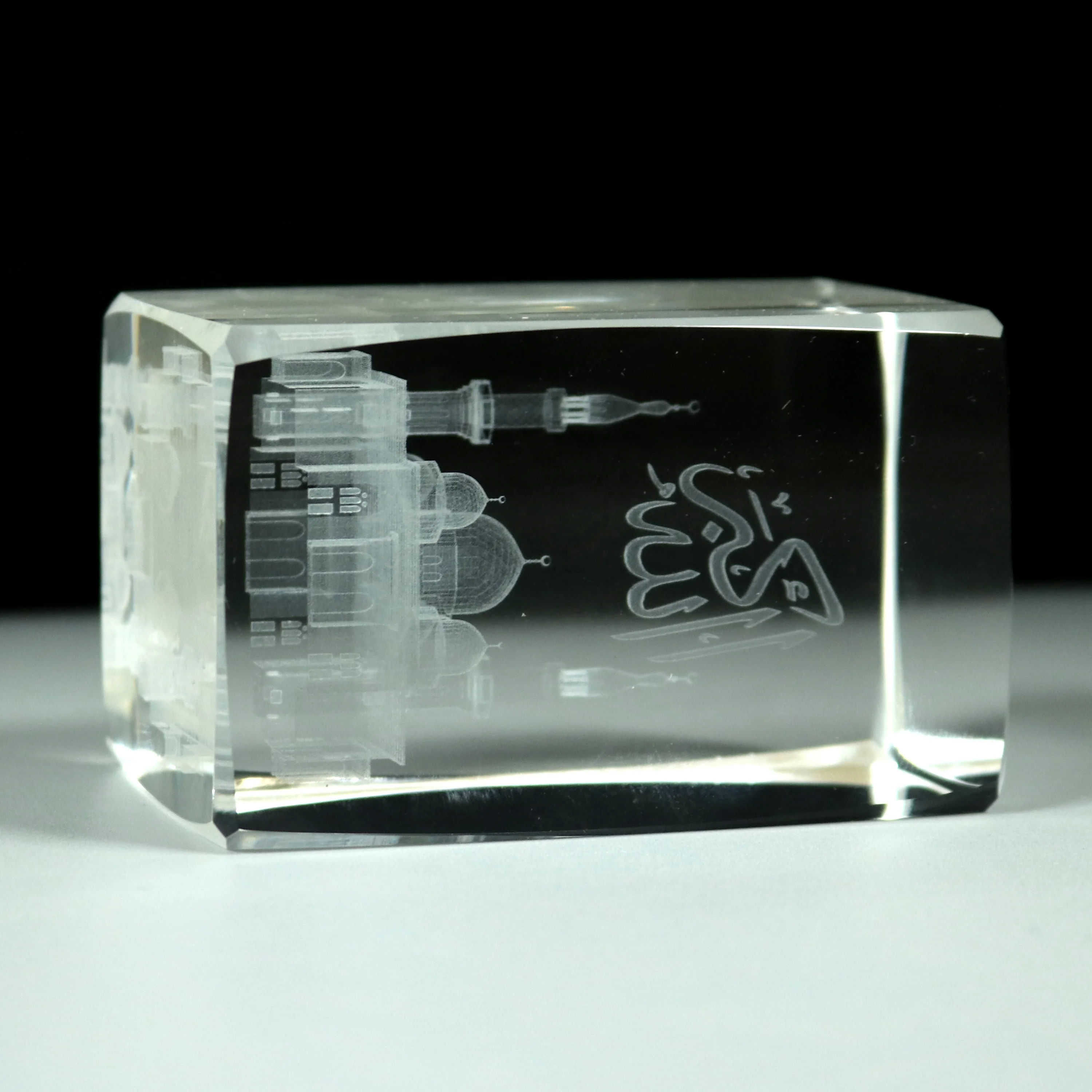Custom 3D Laser Engraved Islamic Masjid Nabawi Allah Crystal Glass Building Model Cube For Muslim Wedding Souvenir Guest Gifts