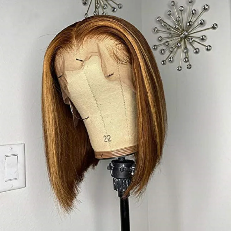 Wig Female Medium Dyed Brown Golden Short Hair Wigs Highlight Bob Wig With Bangs for Women