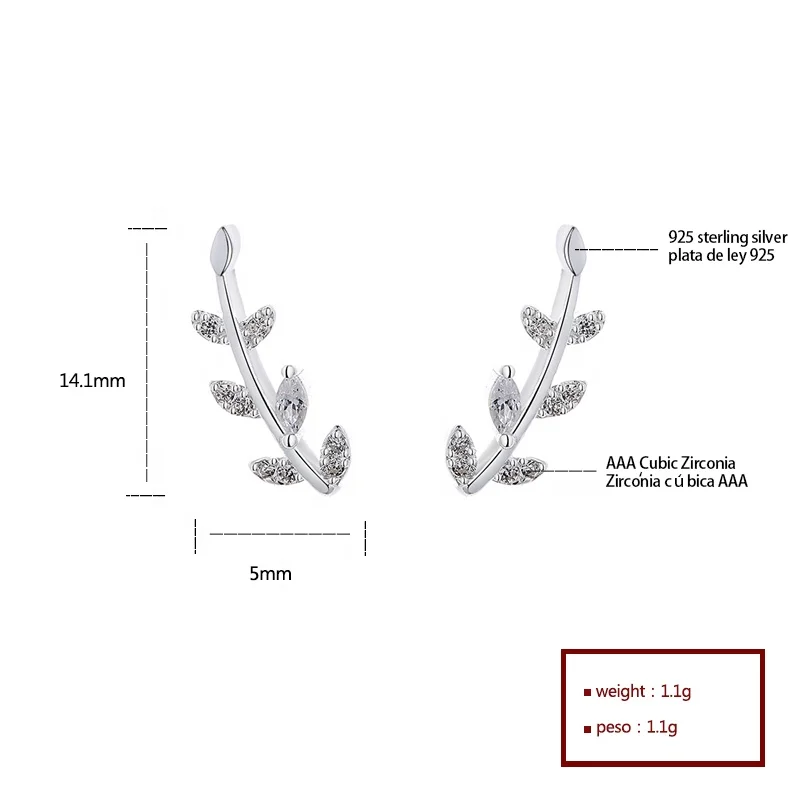 925 Sterling Silver Cubic Zirconia Ear Cuff Climbers Cover Ear Earrings 925 Sterling Silver Earrings