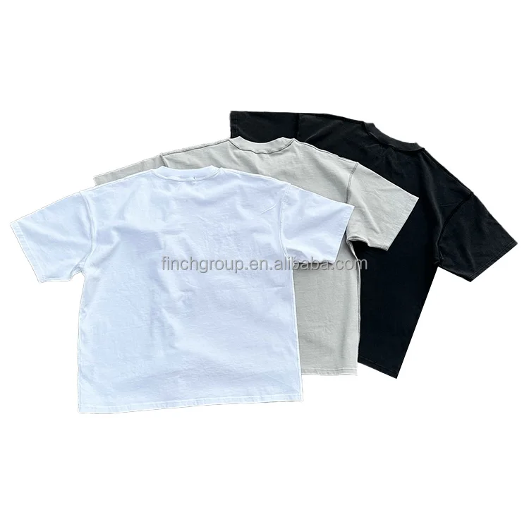 Finch Garment Custom Blank T-Shirt Heavyweight 100% Cotton Solid Boxy Cropped T Shirt Contrast Stitching Tee Man