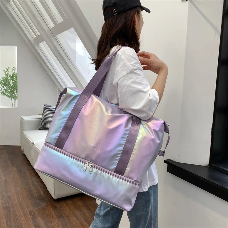 Pearlescent Color Wet Dry Separation Short Trip Carryall Yoga Gym Duffel Travel Weekender Bag With Independent Shoe Warehouse