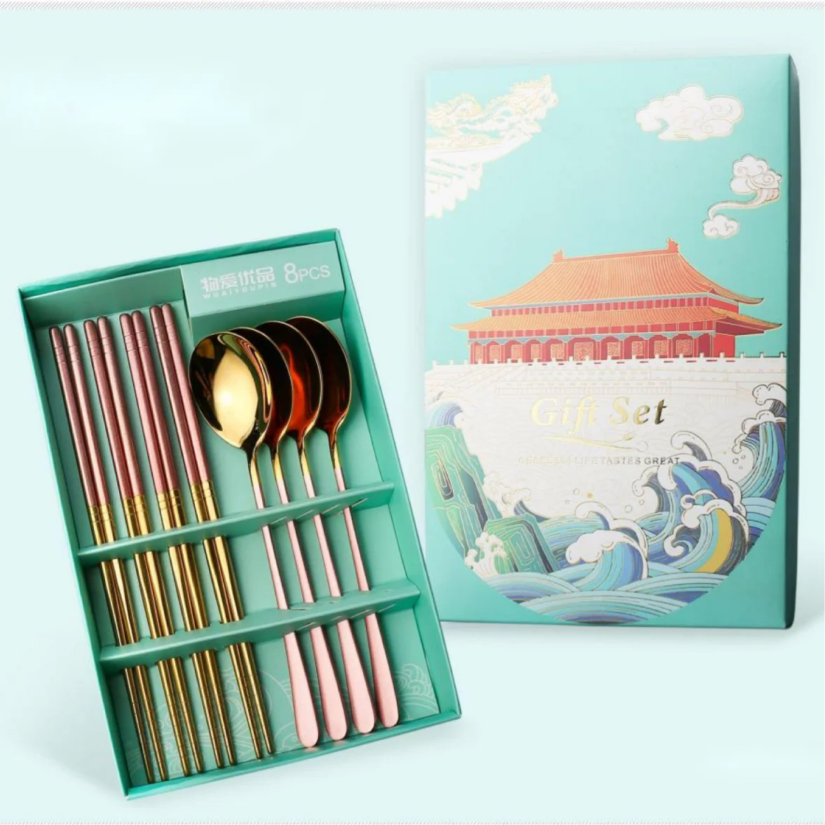 Oriental Style Series  Palace Waves Stainless Steel Cutlery Set Popular Gift Set 8 pcs