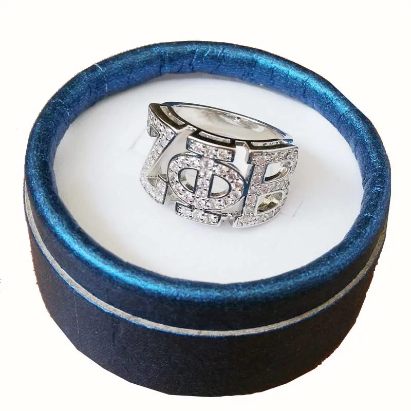 Greece Greek Top quality Cubic zirconia  custom 925 silver Sorority Dst letter Sorority ZPB ZETA PHI BETA Ring