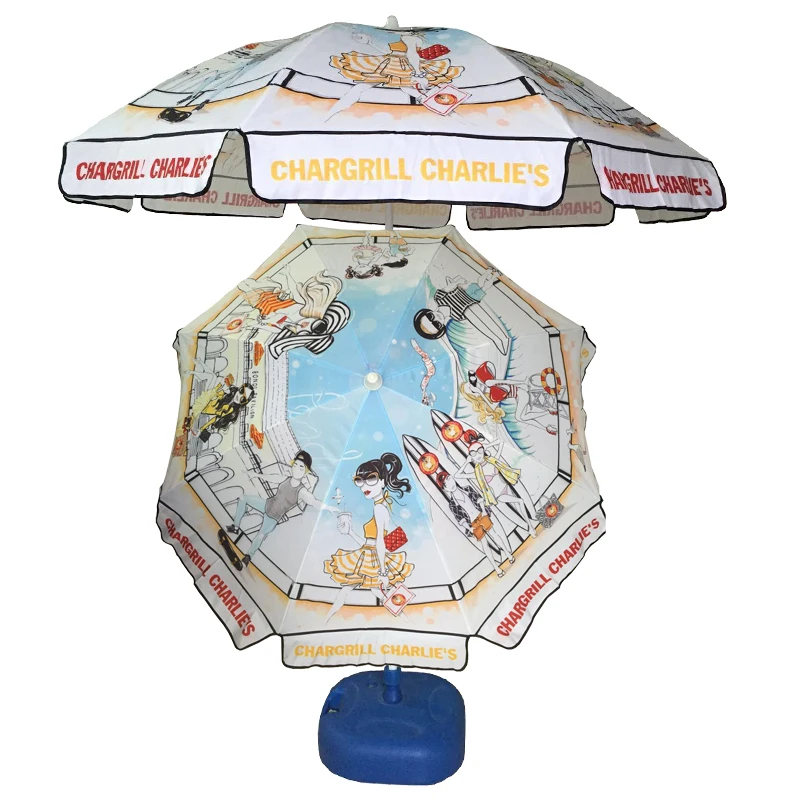Colorful design high quality 2m steel frame beach umbrella parasol with base in sand