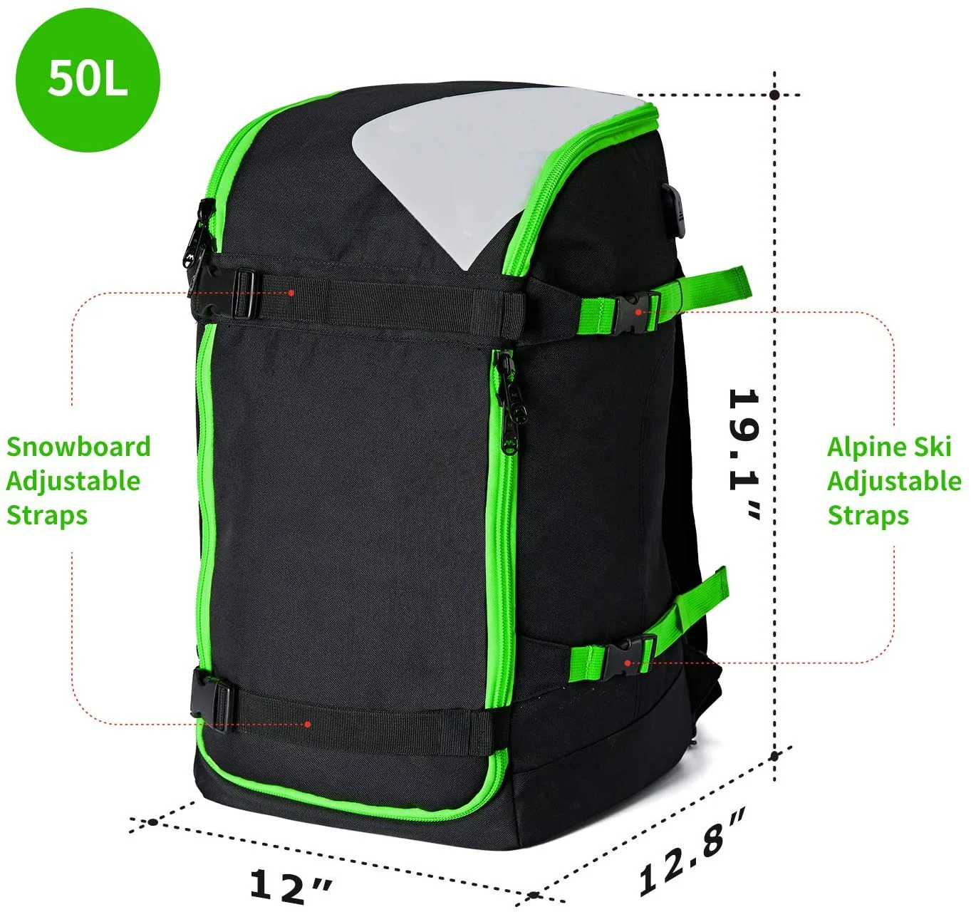 Tourbon Ski Snowboard Backpack 50L Flying Travel Stores Helmet Alpine Boots Clothes External Hanging Storage USB Charging Port