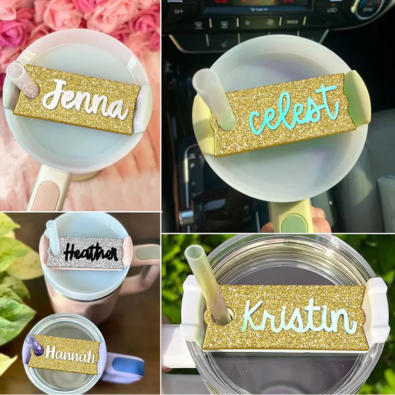 Personalized 20oz 30oz Tumbler Name Plate Lid Topper Custom Name Tag 40oz Cup Shiny Acrylic Lid Stanly thermos accessories