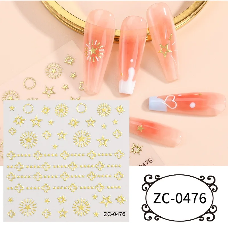 Wholesale Silver Gold Adhesive Decal Star Moon Stripe Design Nail Pack Nail sticker 3D nail art sticker