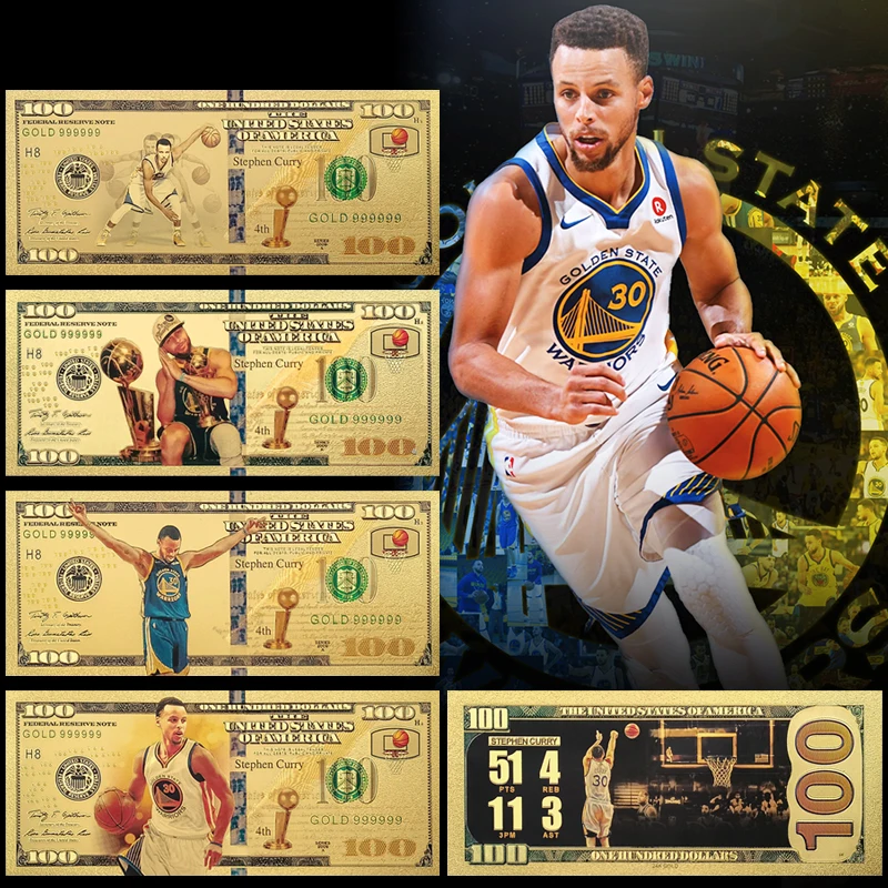 Wholesale American Basketball Star Curry 100 Dollars Banknote Plastic Gold Plated Banknote