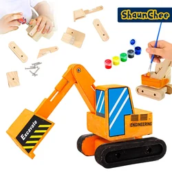 Wooden diy kids build painting toy F1 Racing Car