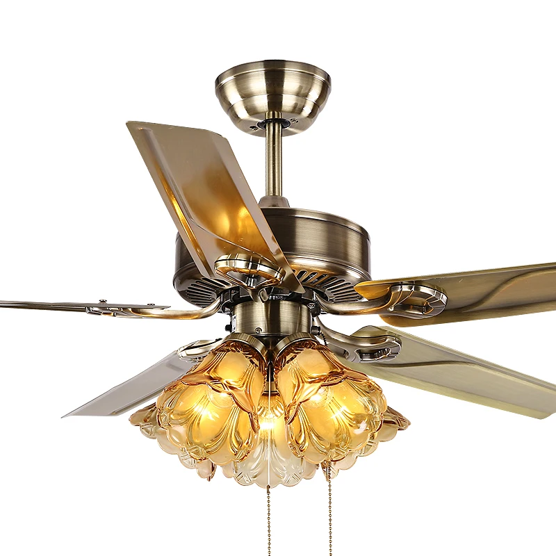 Living room 52 inch retro modern decorative ceiling fan with led lights ceiling fan light chandelier