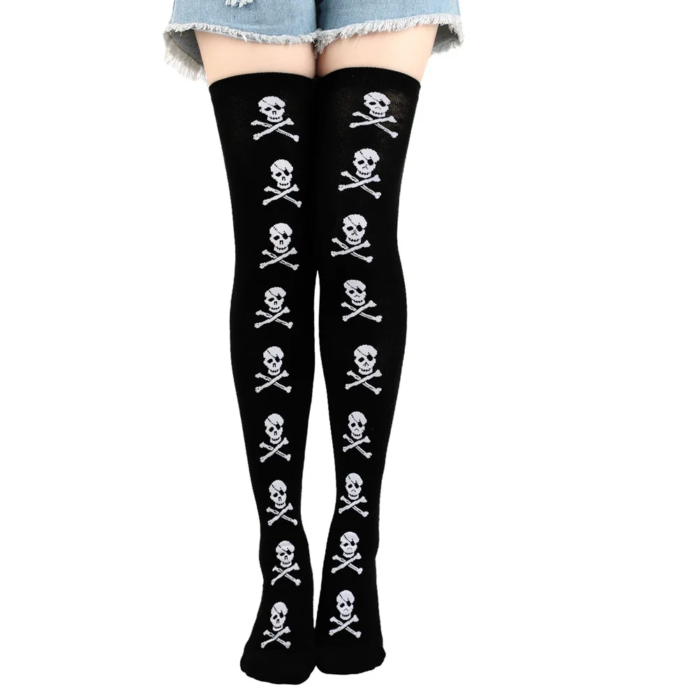 KTS303 OEM Custom Logo Skull Sock Ball Party Costume Halloween Bat Stockings Cobwebs Over The Knee Socks