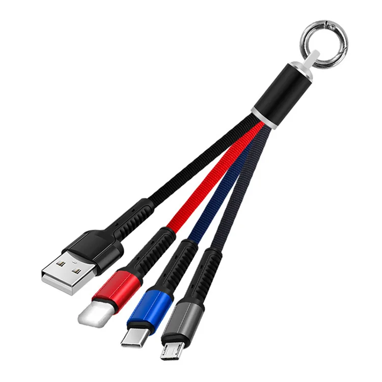 Creative Gifts Luminous Mobile Phone Data Line Three-in-one Fast Charging Line One Pull Three Key Chain Charging Cable