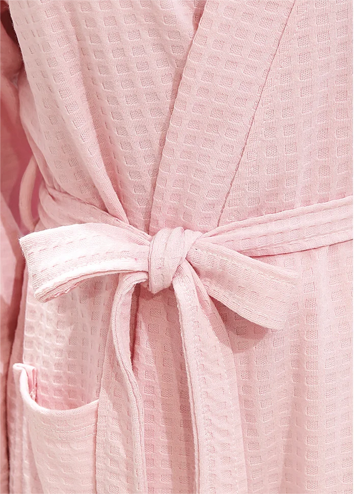 AIMINYZ New Fashion Design Men And Pajamas Thin Summer Waffle Long Sleeved Morning Gown Couple Homewear Medium length Bathrobe