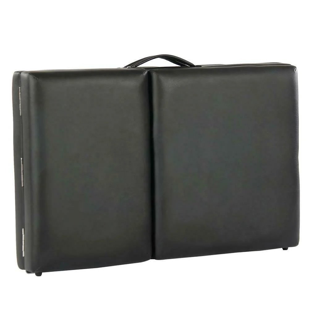 Black 3 Section Synthetic Leather Portable Massage Table Facial Bed