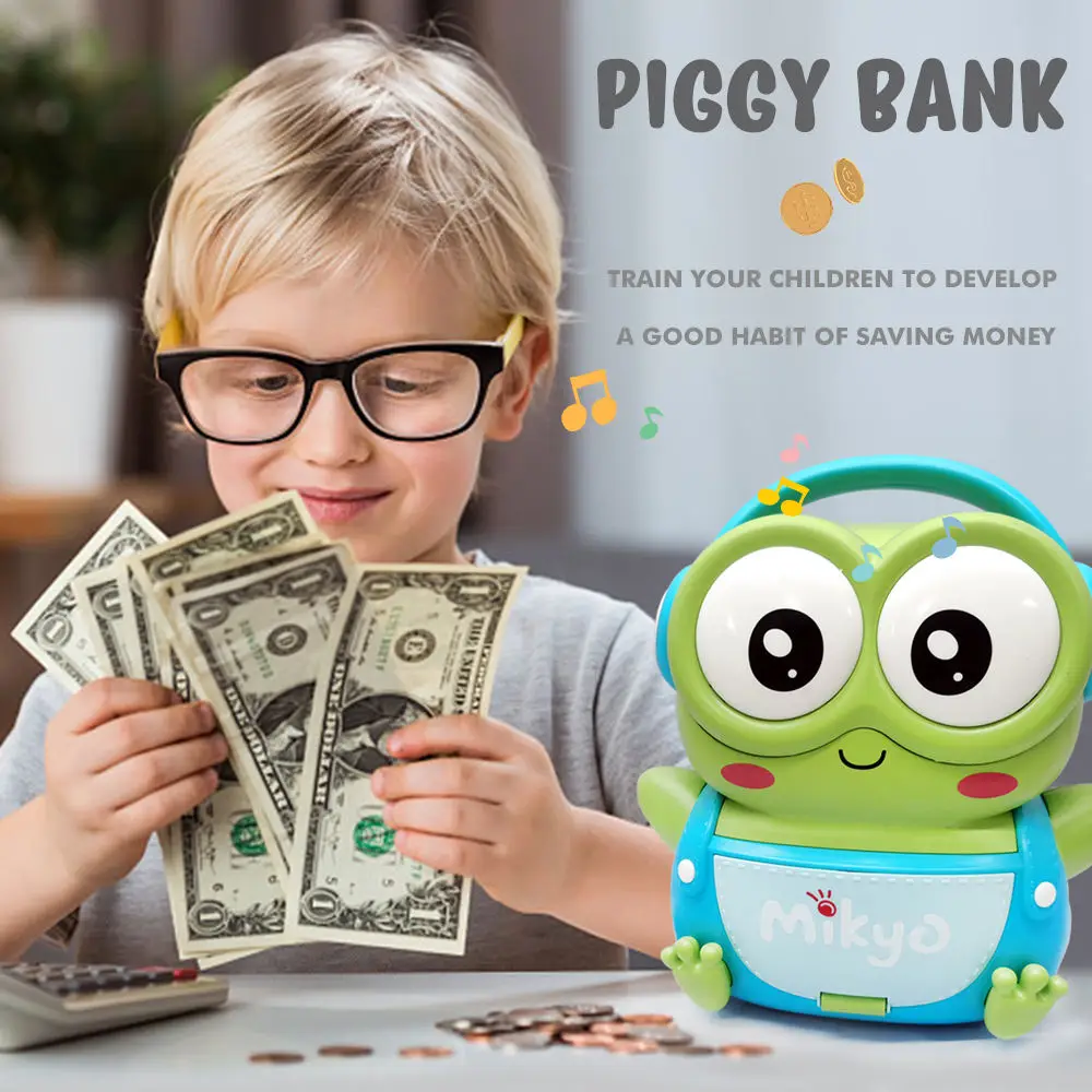 Battery Power Cute Frog Backpack Money Musical Frog Fingerprint Touch Digital Custom Password Atm Savings Piggy Bank For Kids