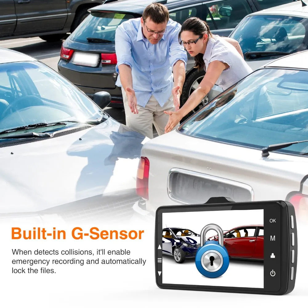 Car DVR with Motion Detection, Car Camera Real 1080P Full HD Front Camera Dual Lens Car Recorder Dash Cam