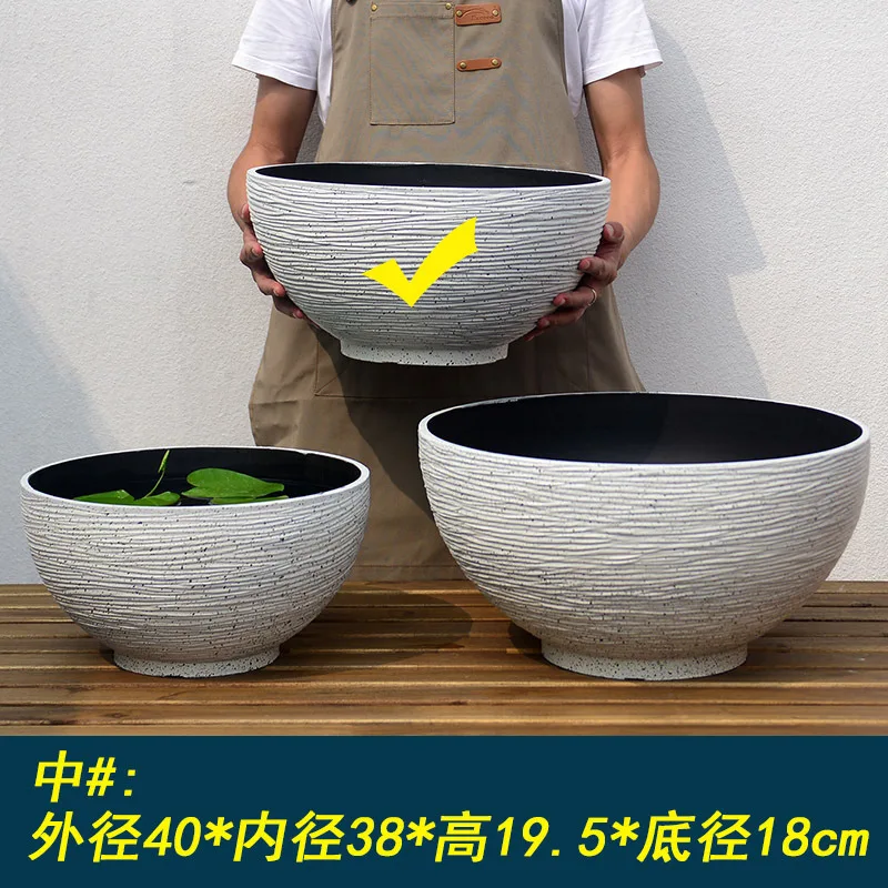 Simple Extra Large Lotus Hydroponic Plastic Flower Pot Thickened Imitation Stone Copper Money Grass Water Lily Non-Porous