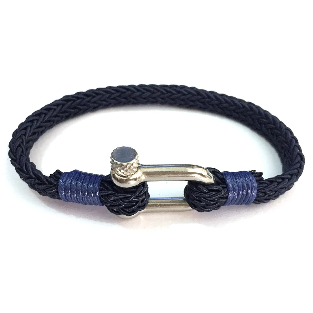 Silver U Shaped Shackle Women Men Beige Nylon Rope Bracelet Stainless Steel Ocean Sailing Bracelet