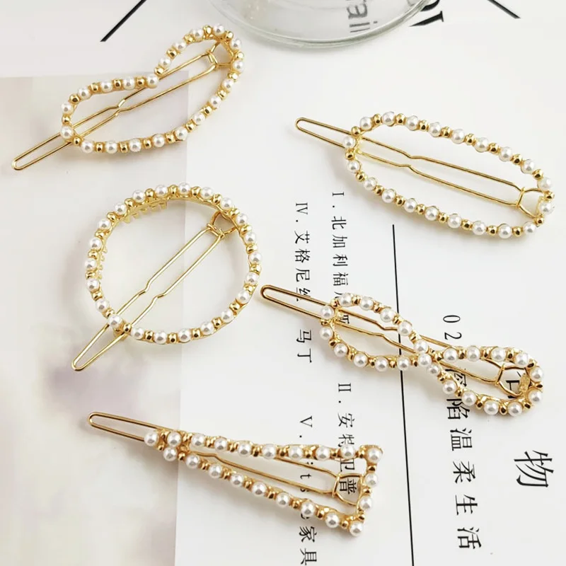 
Bulk Fancy Elegant Unique Pearl Hair Clip Luxury Gold Metal Hairclips Hairgrips Hairpins For Woman Girl Lady 
