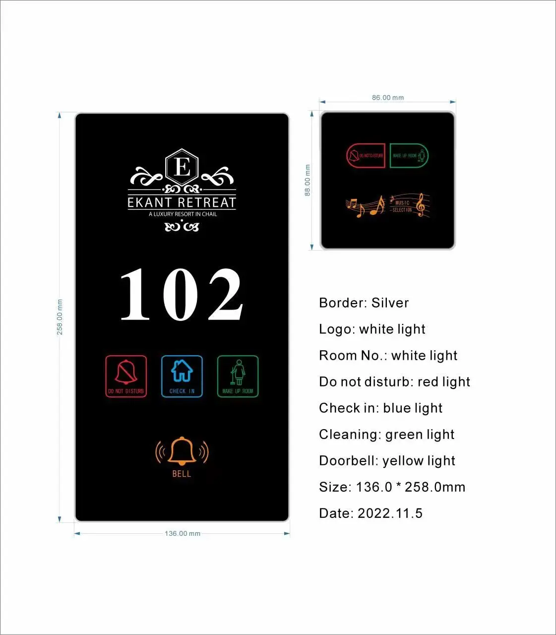 Wireless LCD Hotel DND system hotel doorplate room number panel and build in bell room switch