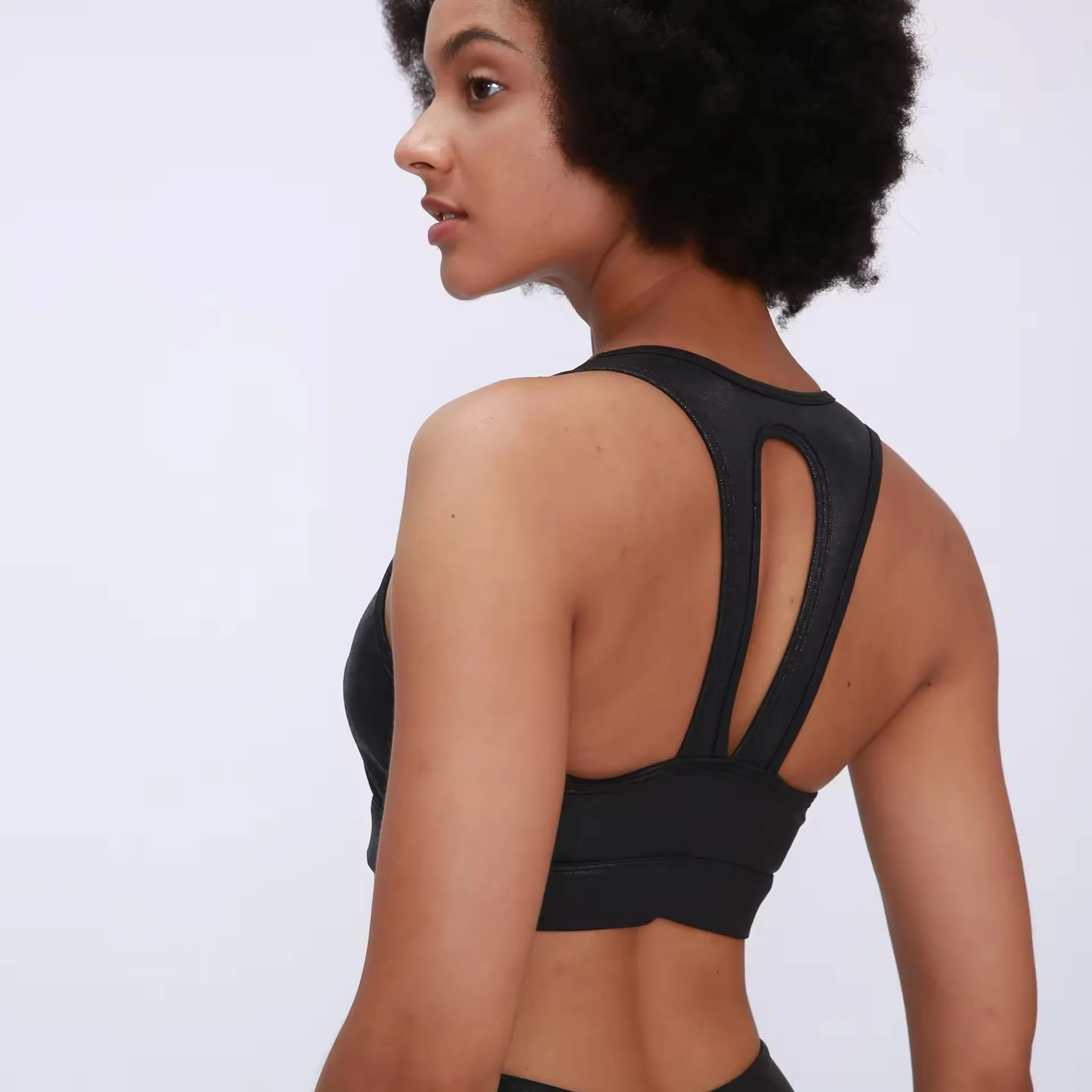 Luckpanther Sports Bra Crop Top Back Cut-out Womens  Fitness Backless Crop Sports Bra With Embossed Animal Pattern