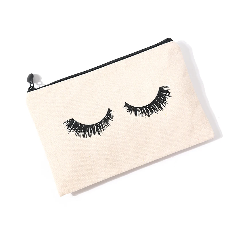 Wholesale Colour Printing Canvas Pencil Bag with Zipper Eye-Catching Close Eyes Pattern for School Use