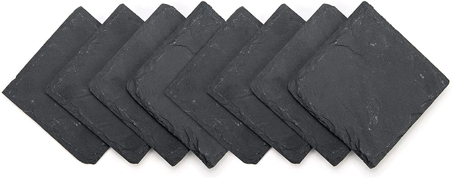 Drink Coaster Set Handmade  Natural Edge  Square   Black  Slate Tray Stone Coaster Suitable For Bar