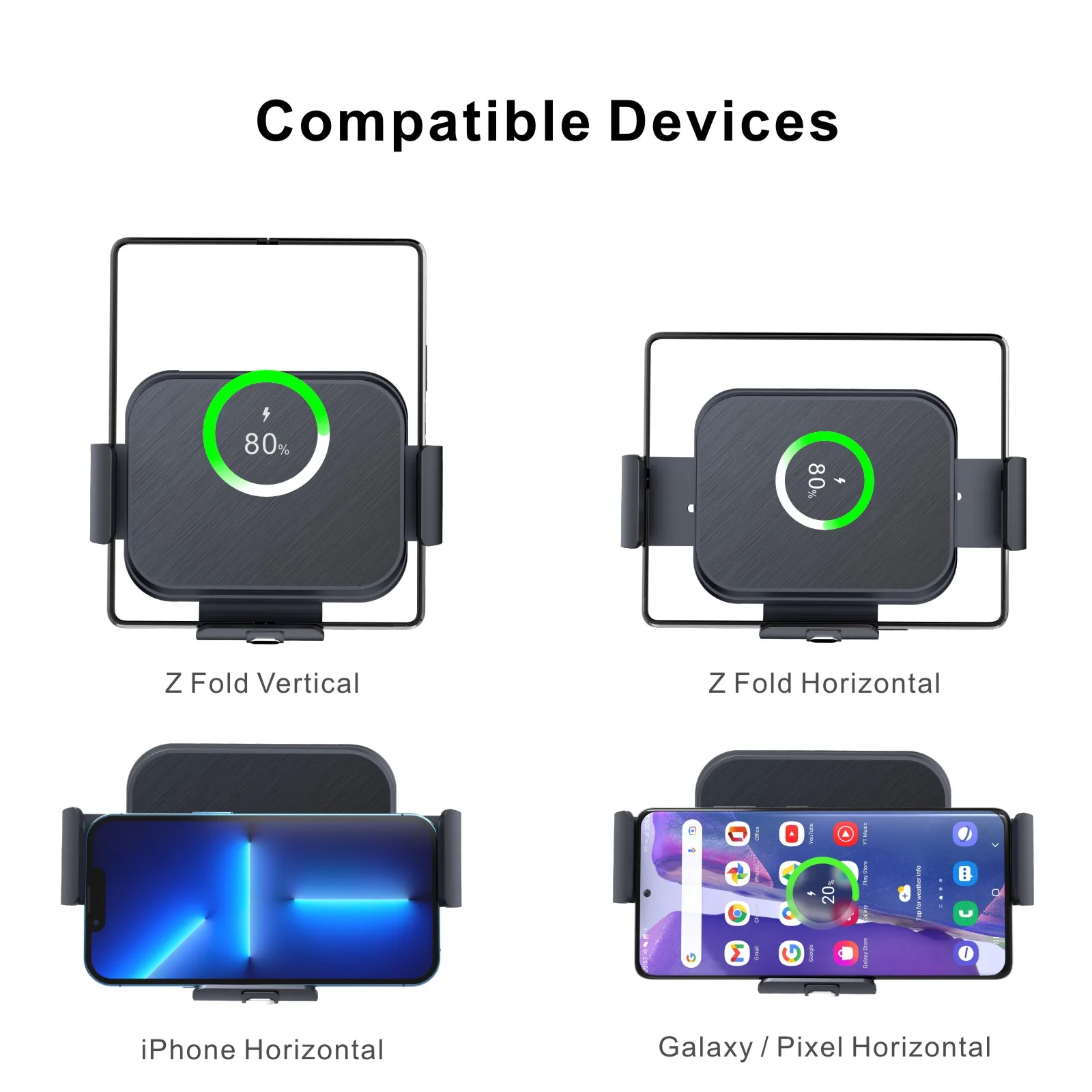 KC factory S8  FOD automatic clamping 2 coils z fold wireless car charger auto sense for samsung fold 3 fold 4