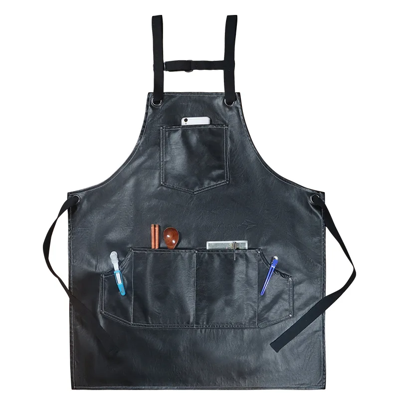 Anti-oil leather apron aquatic products shop  barber  kitchen cooking apron with logo custom