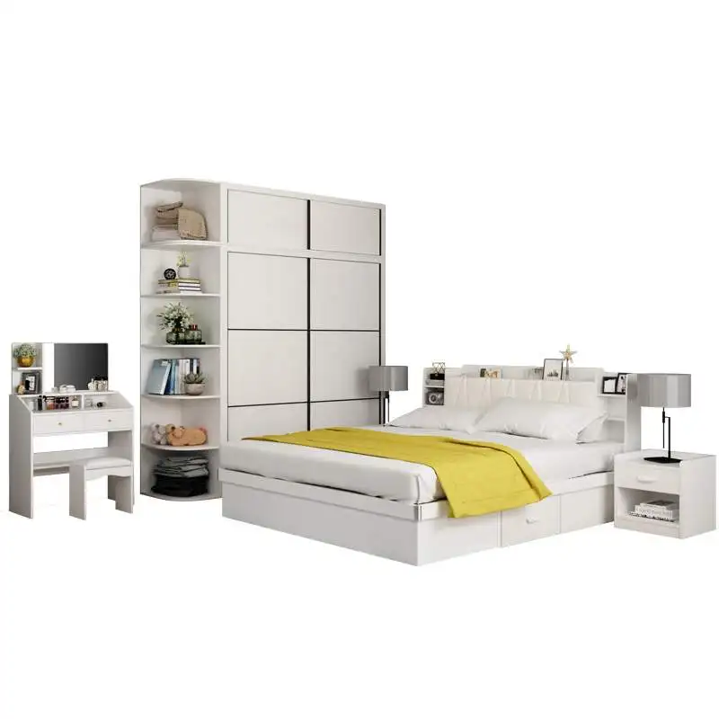 Guangzhou Factory Home Furniture Set Popular Design Multifunctional Bedroom Furniture Set Lift Up Adjustable Wooden Storage Bed