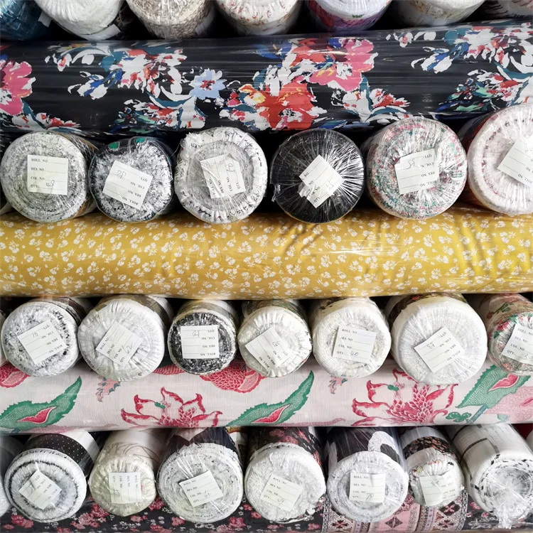 Stocklot Cheap Price Rayon Printed Textile Stock Ladies Dress Fabric