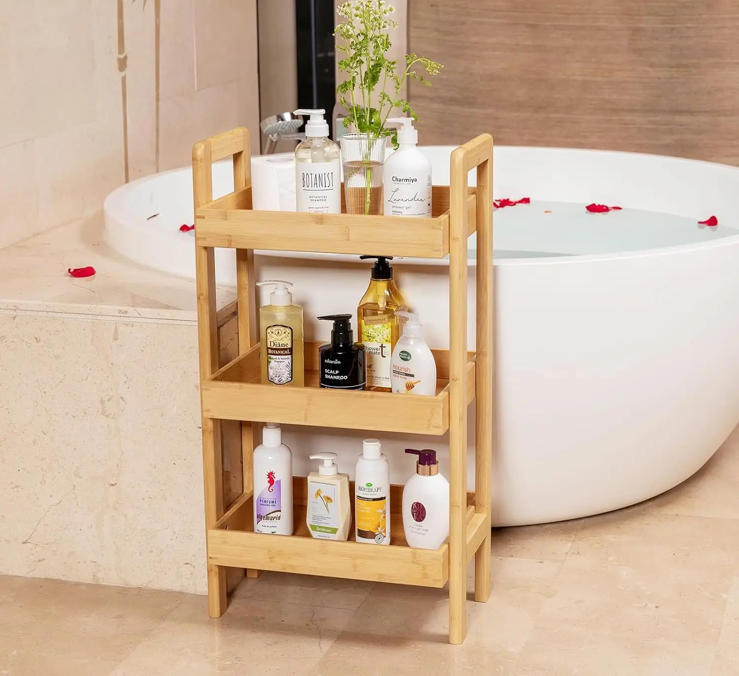 Bamboo  3-Tier Wooden Storage Shelf, Free Standing Small Bookshelves and Bookcases with Storage for Living Room and Office