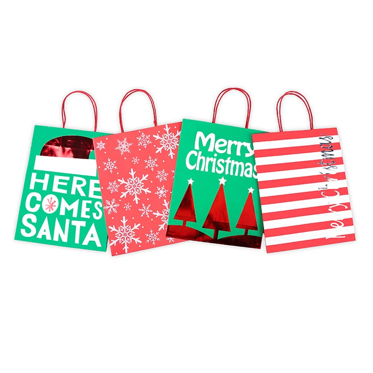 recyclable custom printing red luxury kraft paper bag colorful christmas paper bag paper handle