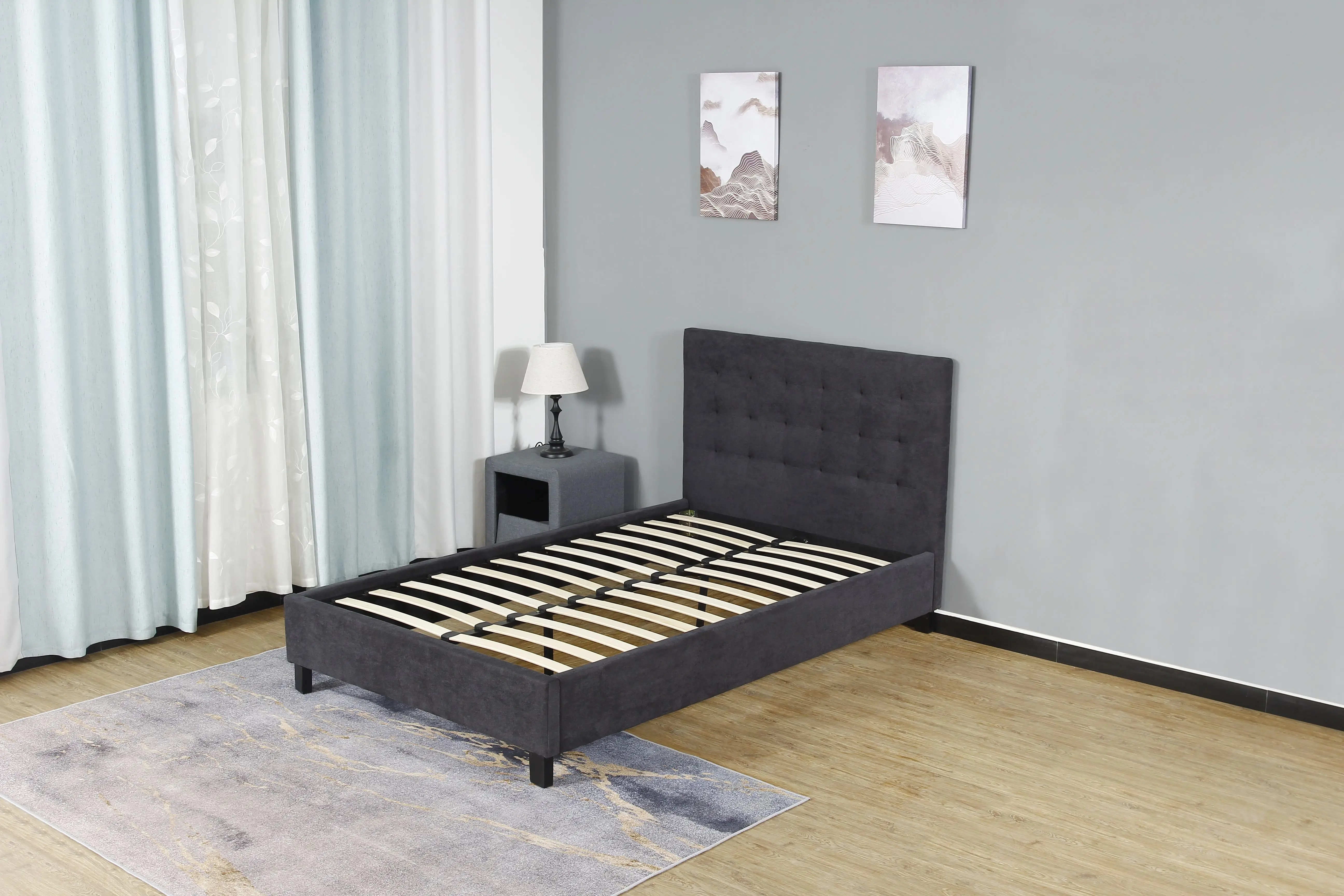 Bedroom furniture wholesale modern style luxury grey linen fabric queen king size double bed frame