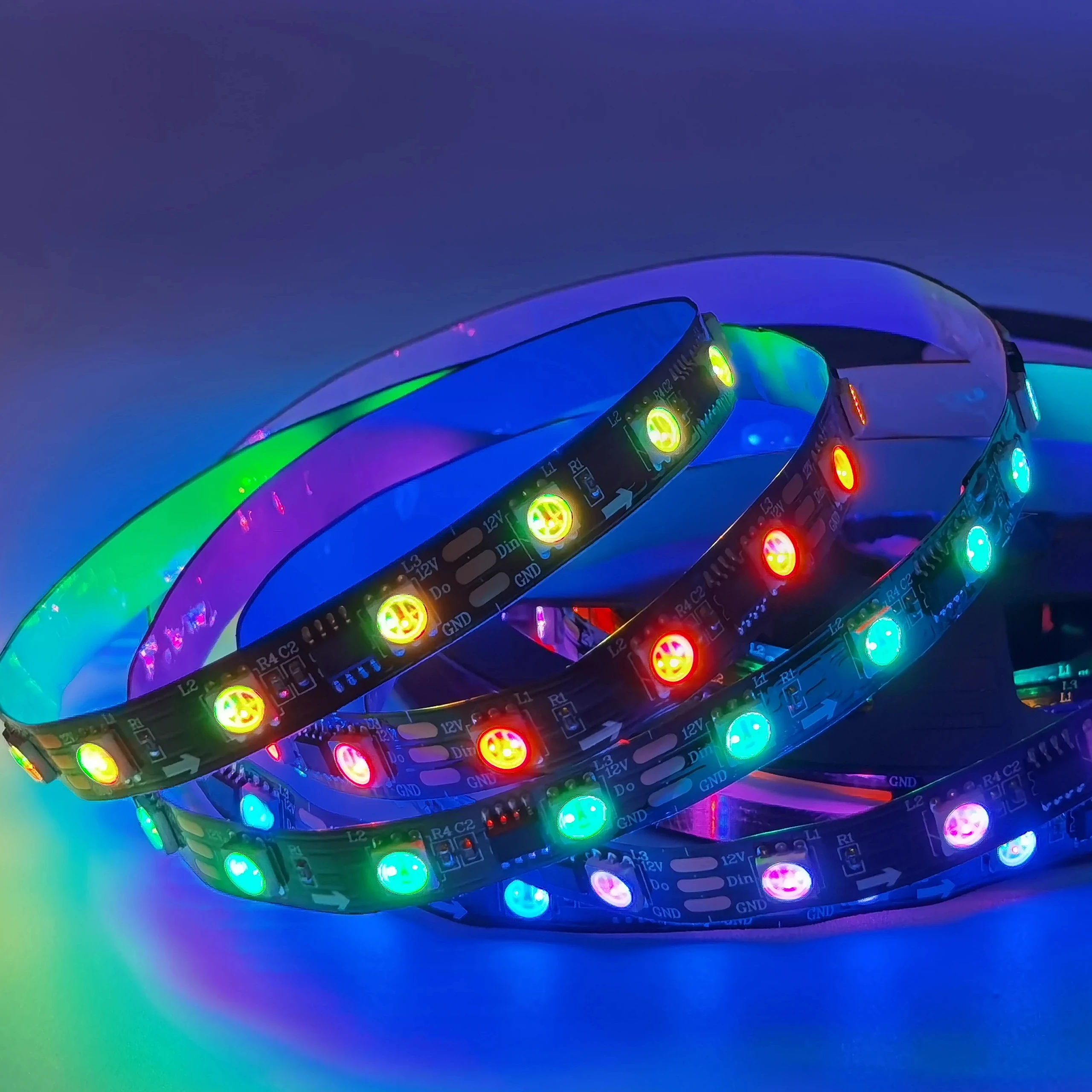 high Quality/brightness  ws2811 60leds/m Flexible full color Light 12V addressable 5050 rgb dream color led strip 5m