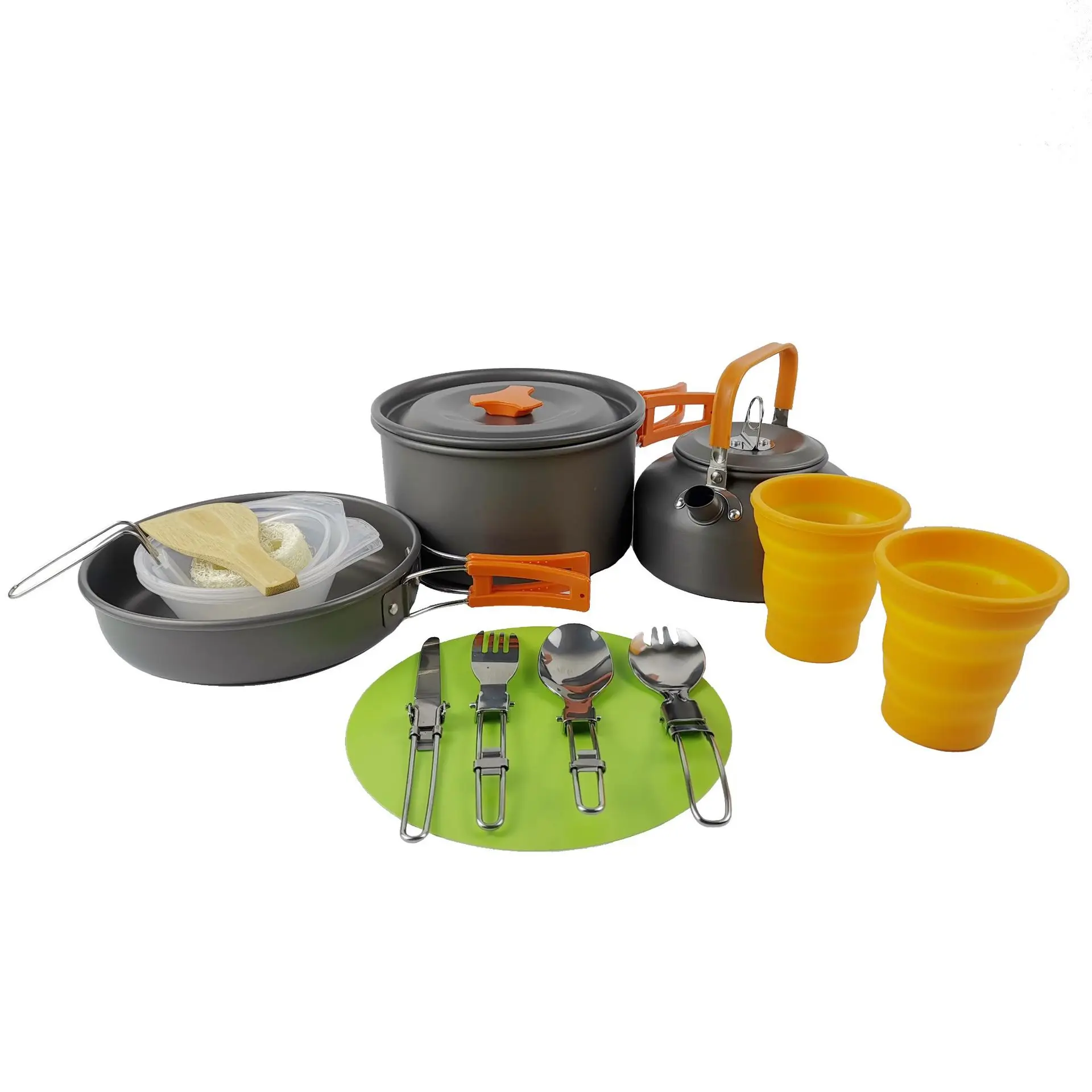 Hiking Picnic Camping Cookware Set Outdoor Aluminum Cooking Set Water Kettle Pan Pot Tourism Travelling BBQ Tableware Equipment