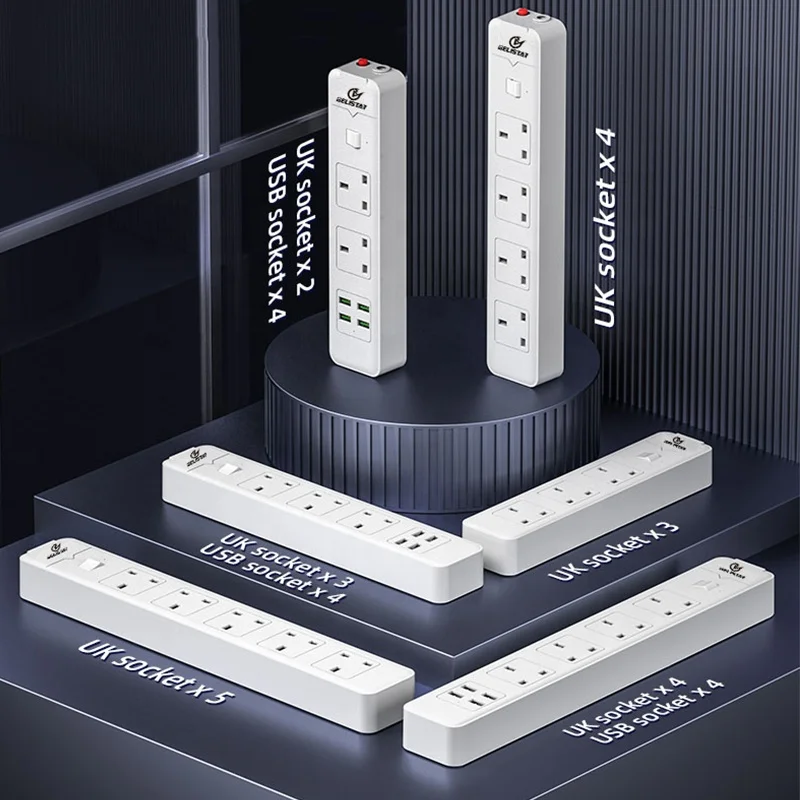 UK Standard Quick Charge Multi-way extension lead Surge Protector power strip with usb extension socket