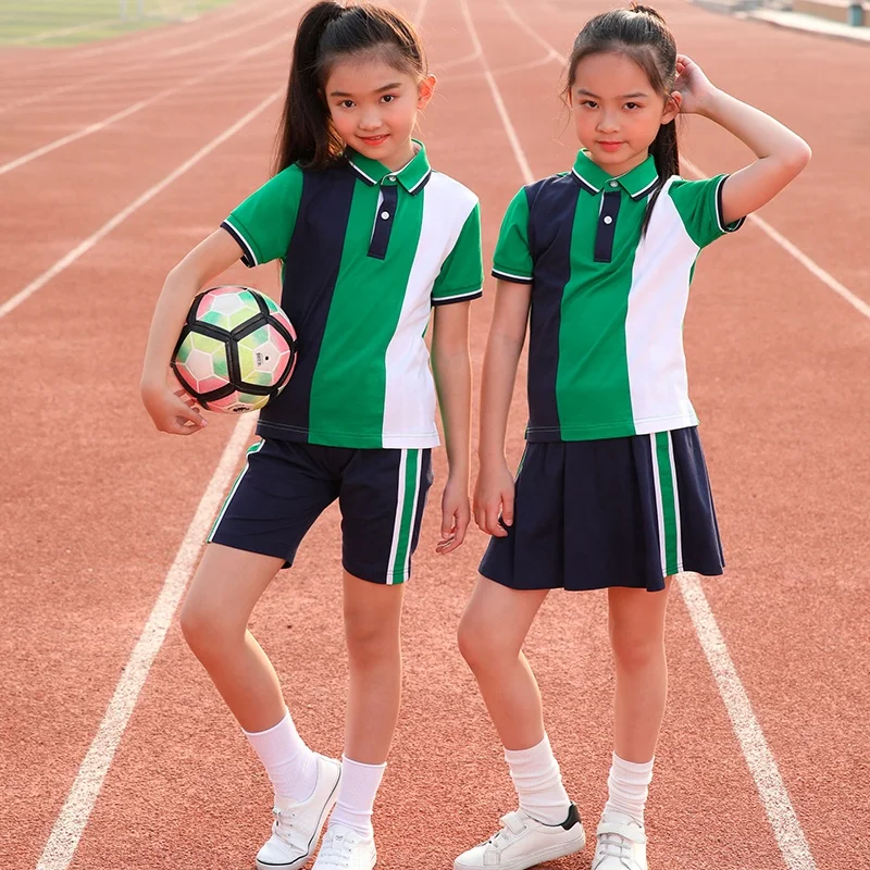 School Girls Polo Shirt Skirt Set School Sports Wear Uniform for Kindergarten and Primary Girls Football School Uniforms