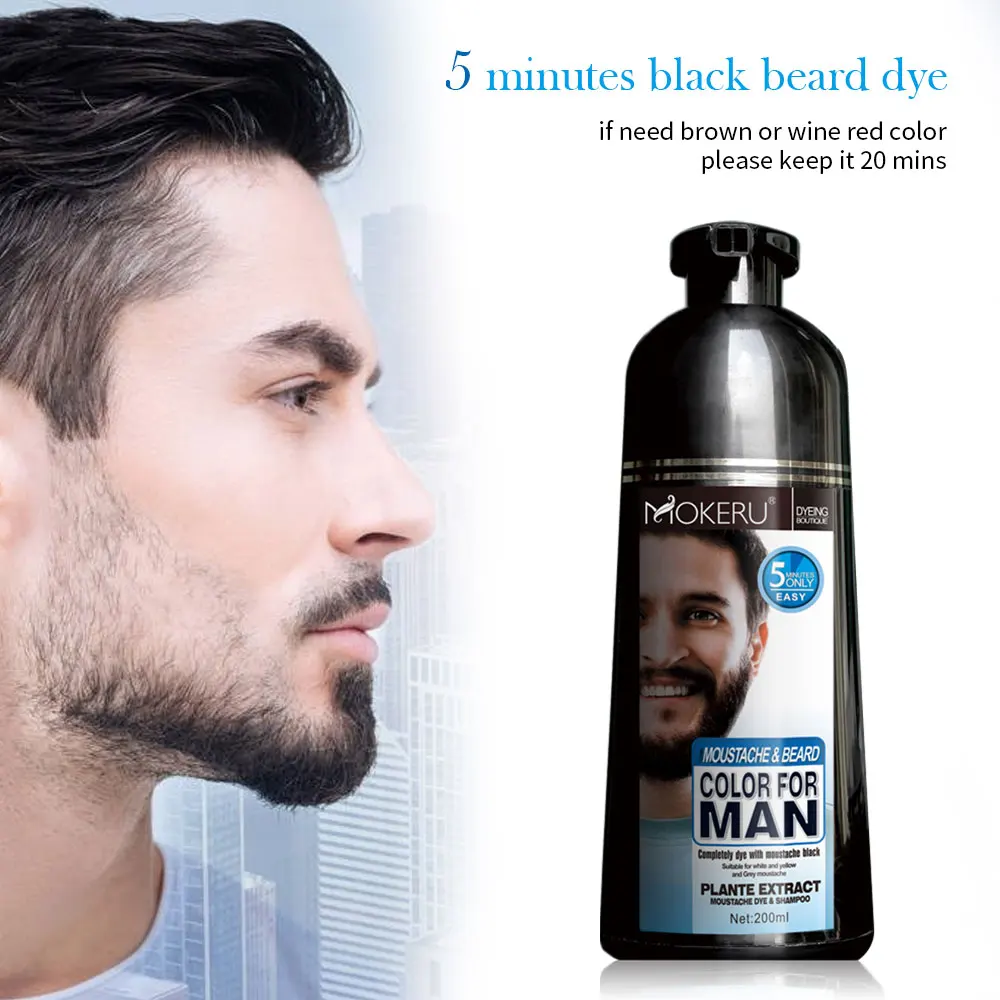 MOKERU Beard Black Hair Color shampoo 200ml Long-lasting Color dye easy home use natural extract hair color shampoo